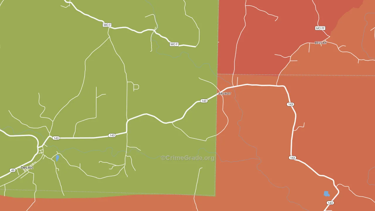 Brunot, MO Map of Robbery Rates