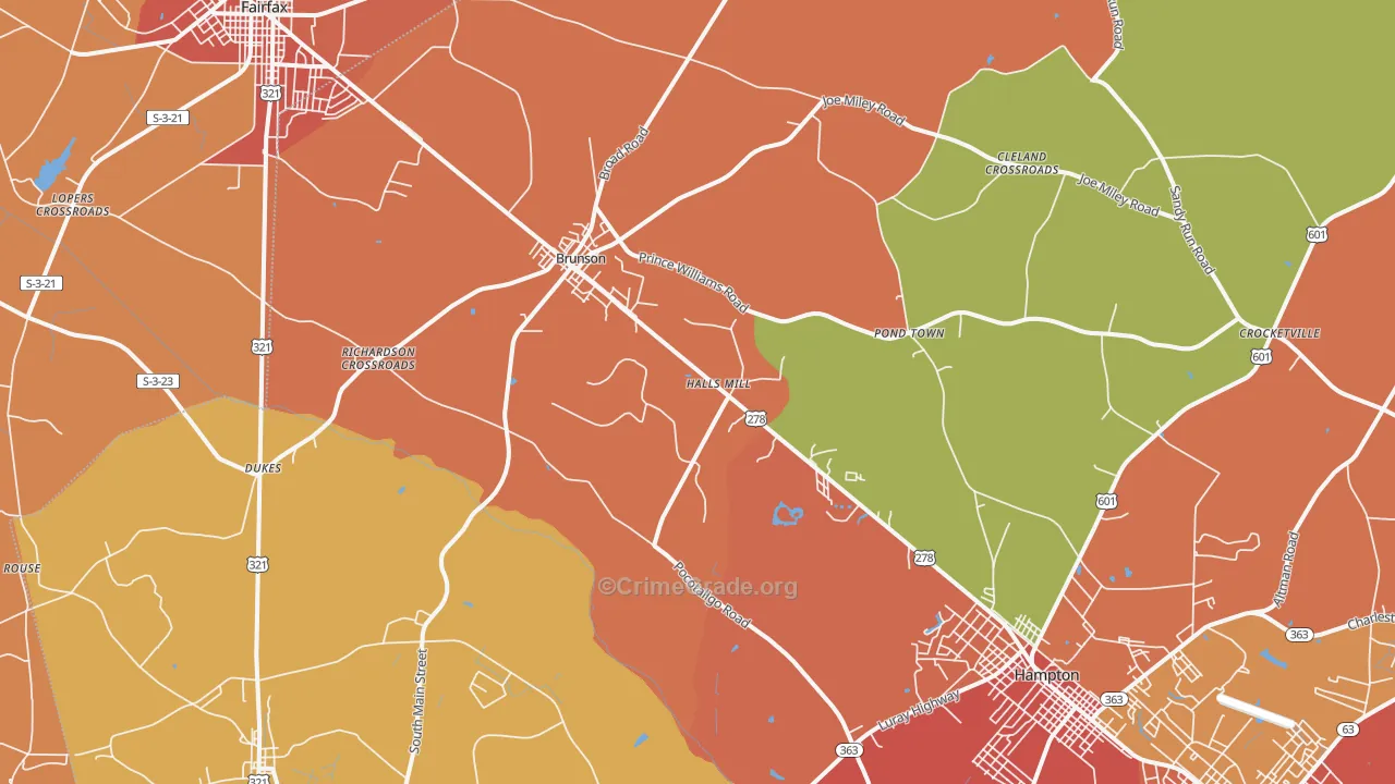 Brunson, SC Map of Robbery Rates