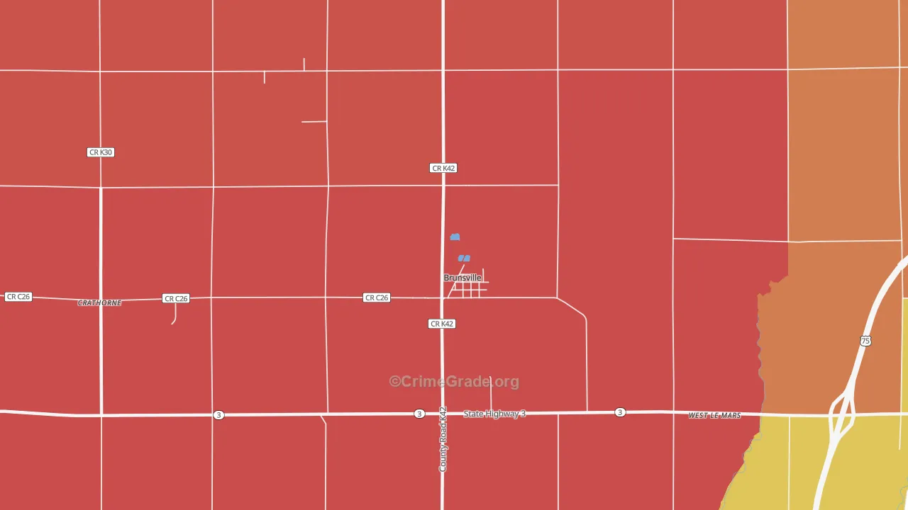 Brunsville, IA Map of Robbery Rates