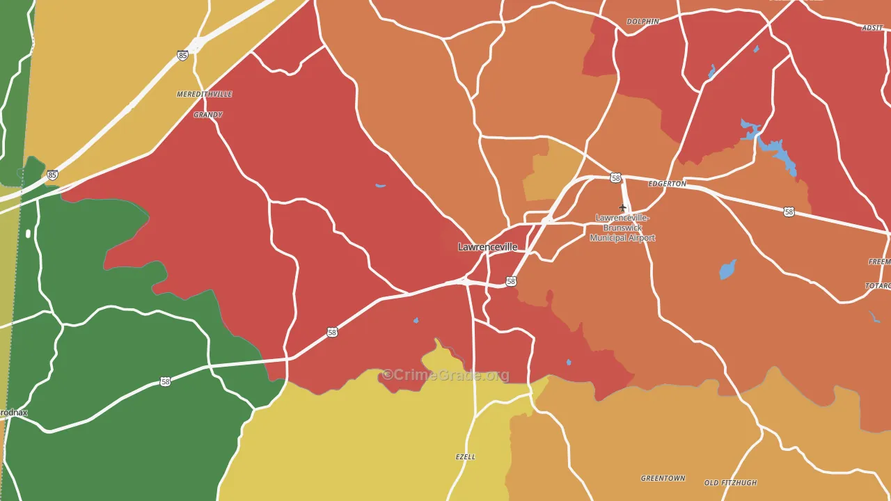 Brunswick County, VA Map of Robbery Rates