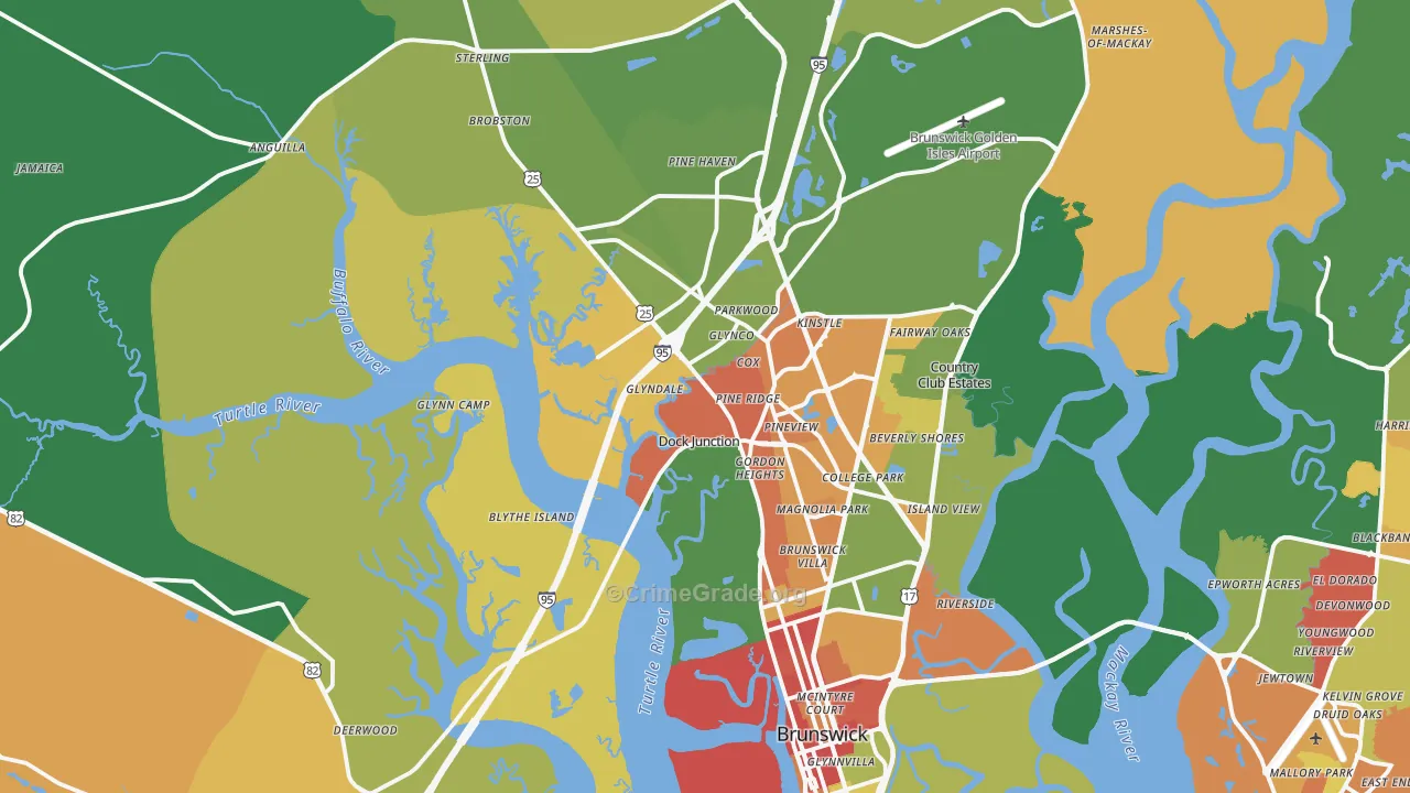 Brunswick, GA Map of Robbery Rates