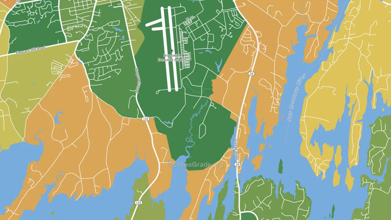 Brunswick Naval Air Station, ME Map of Robbery Rates