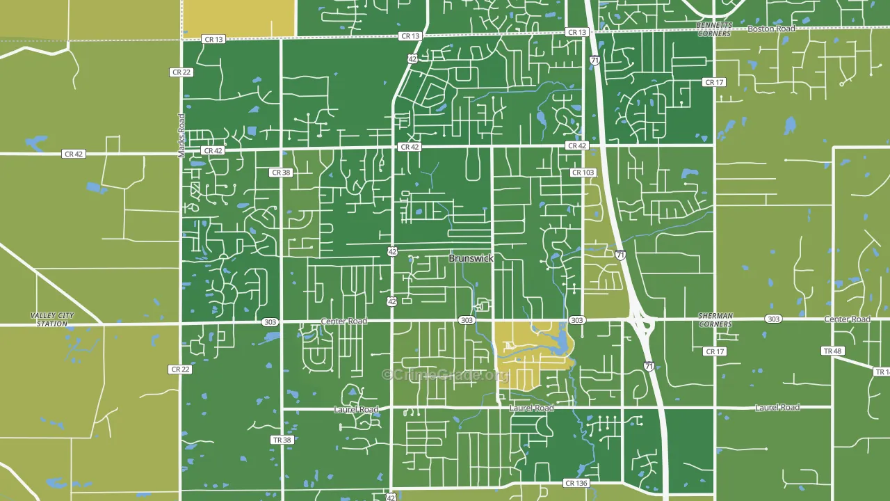 Brunswick, OH Map of Robbery Rates