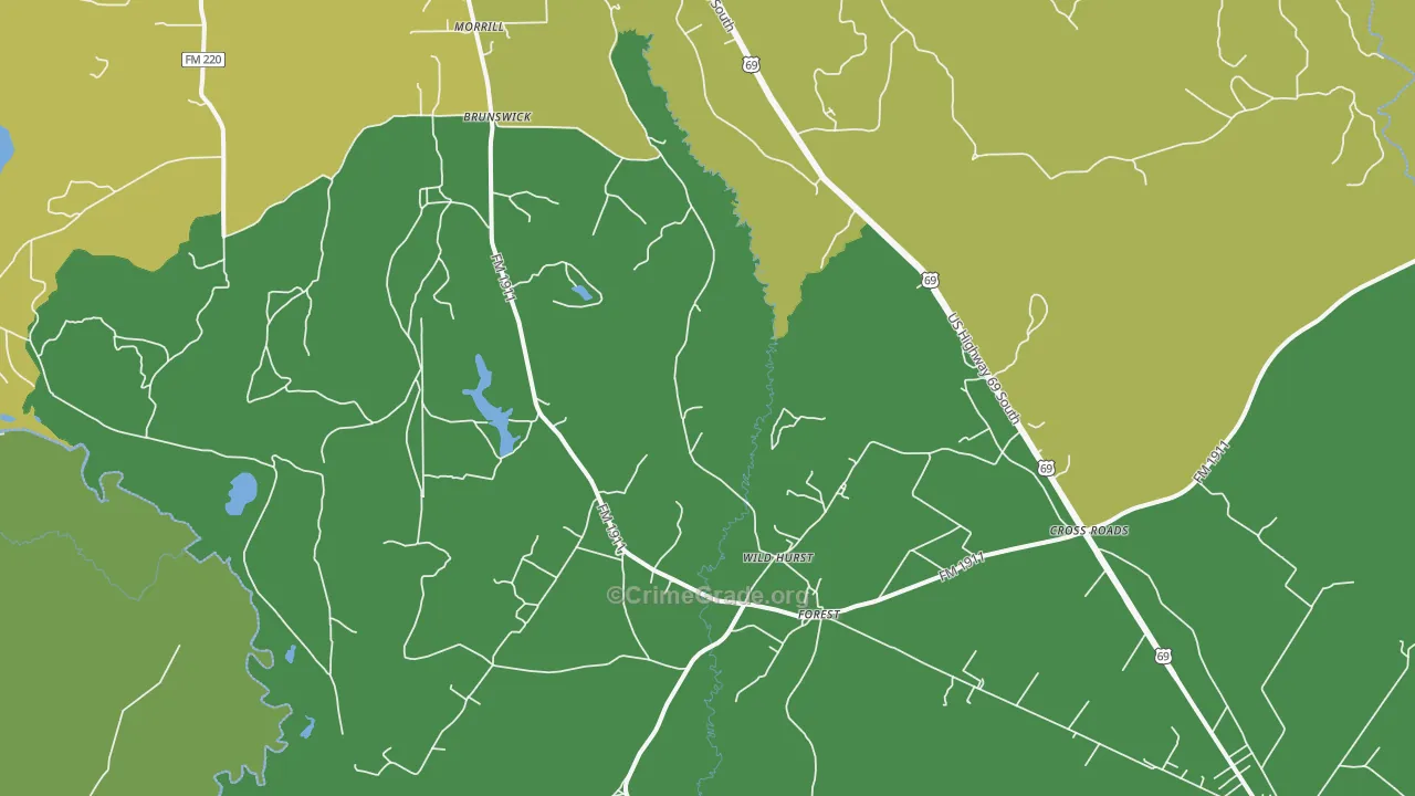 Brunswick, TX Map of Robbery Rates