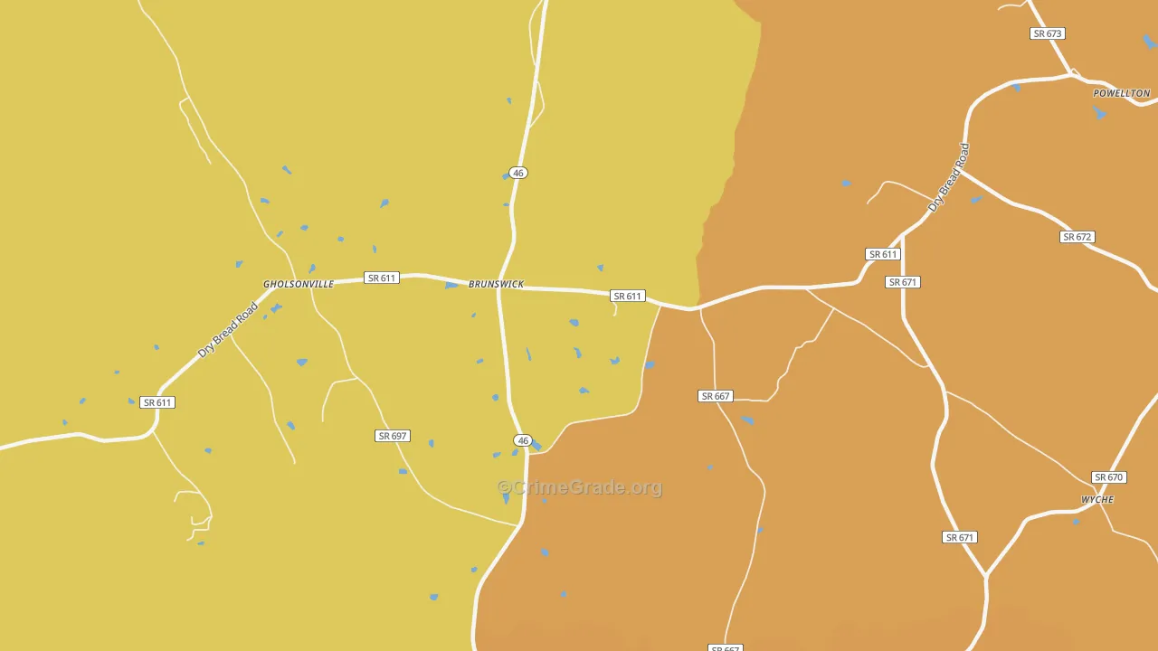 Brunswick, VA Map of Robbery Rates