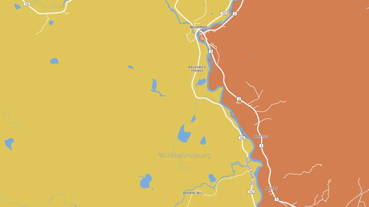 Brunswick, VT Map of Robbery Rates