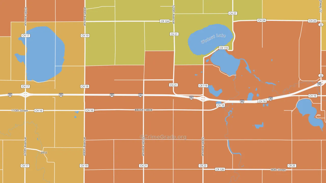Brush Creek, MN Map of Robbery Rates