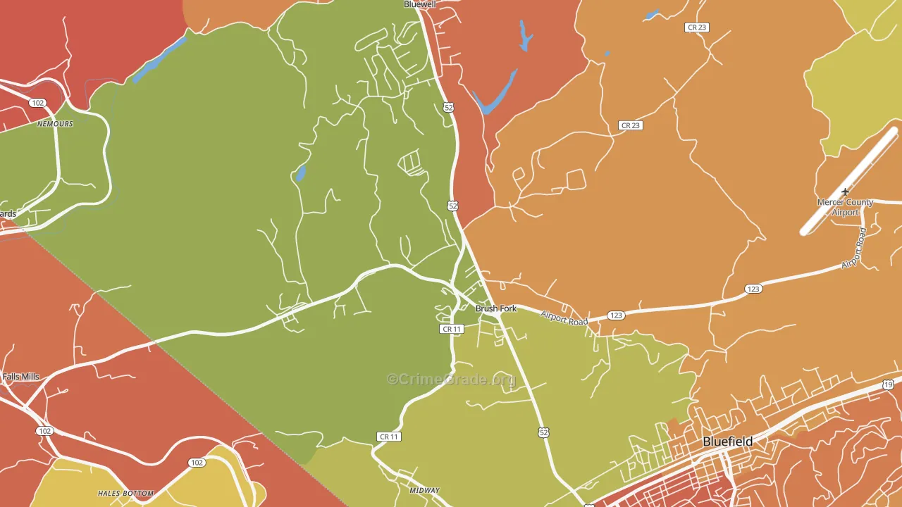 Brush Fork, WV Map of Robbery Rates