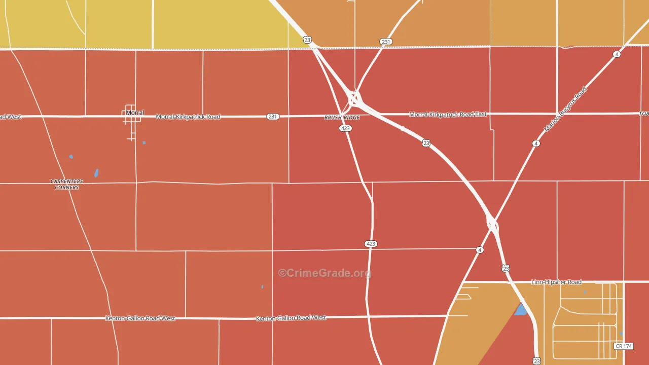 Brush Ridge, OH Map of Robbery Rates