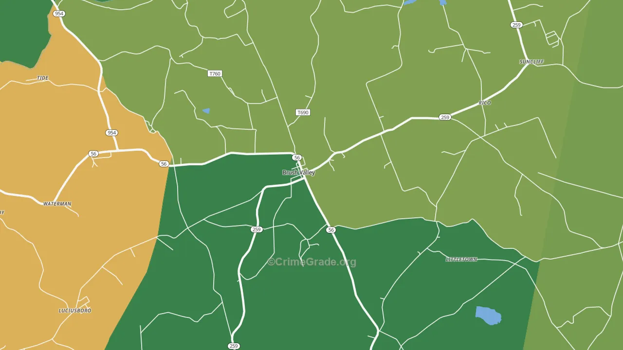 Brush Valley, PA Map of Robbery Rates