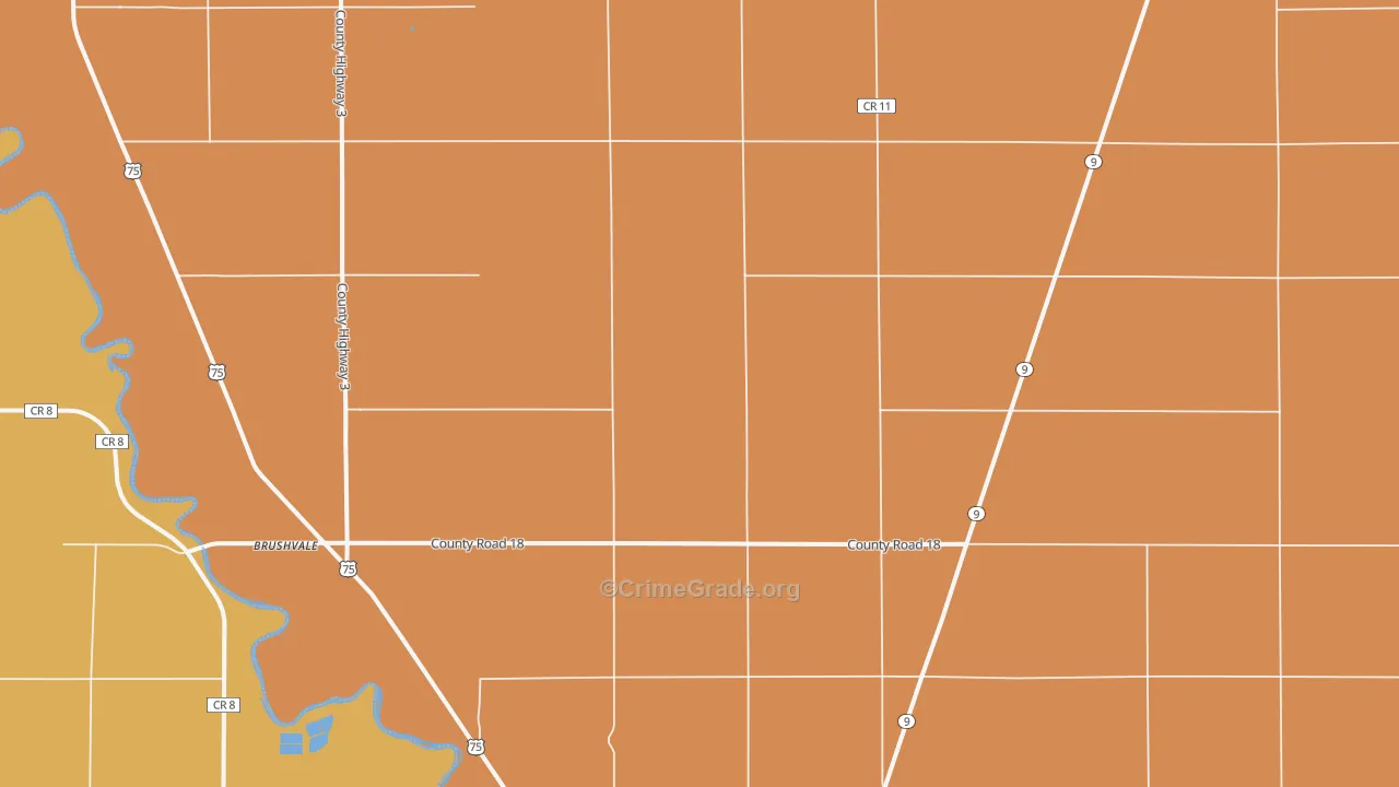 Brushvale, MN Map of Robbery Rates