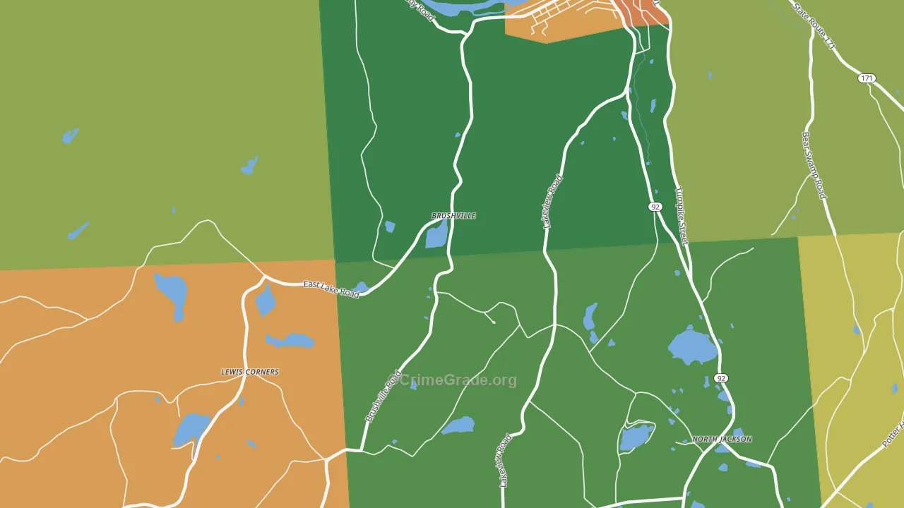 Brushville, PA Map of Robbery Rates