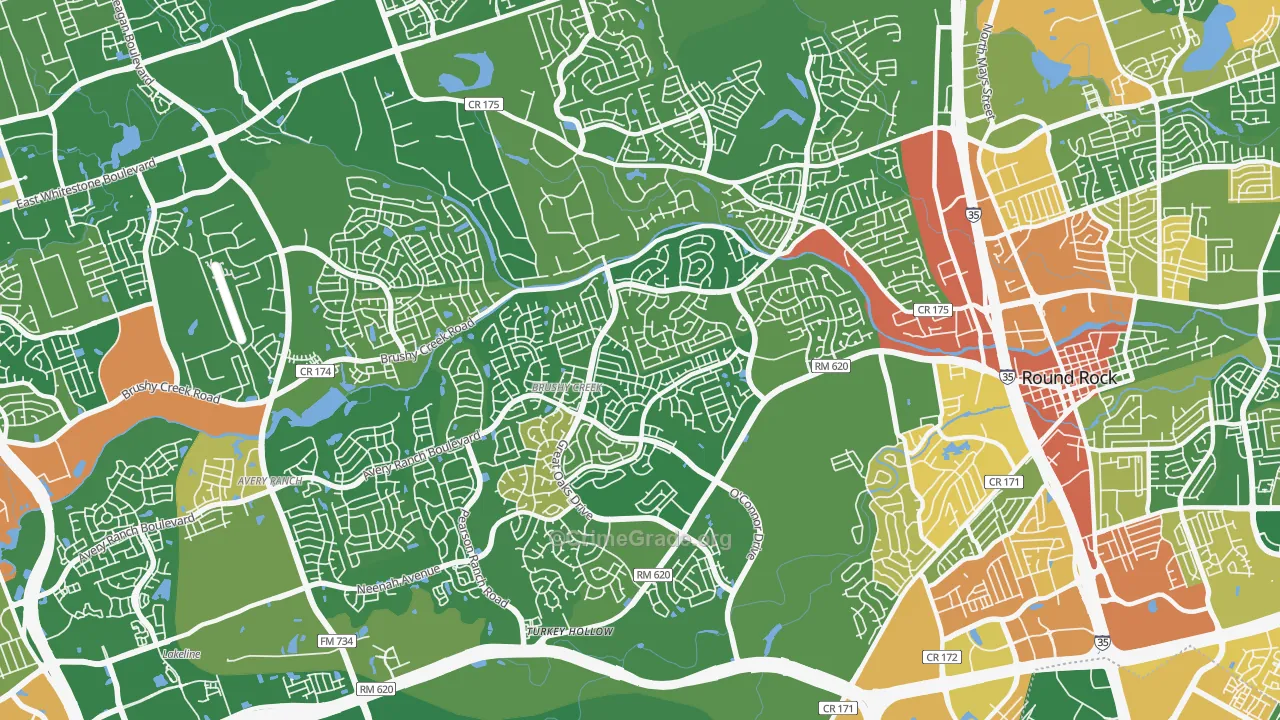 Brushy Creek, TX Map of Robbery Rates