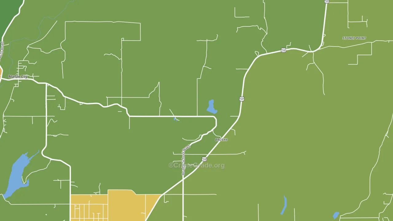 Brushy, OK Map of Robbery Rates