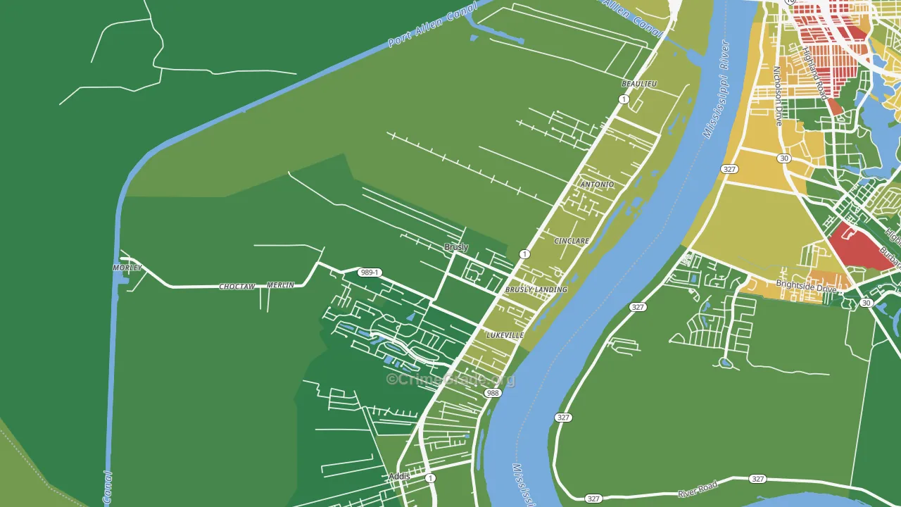 Brusly, LA Map of Robbery Rates