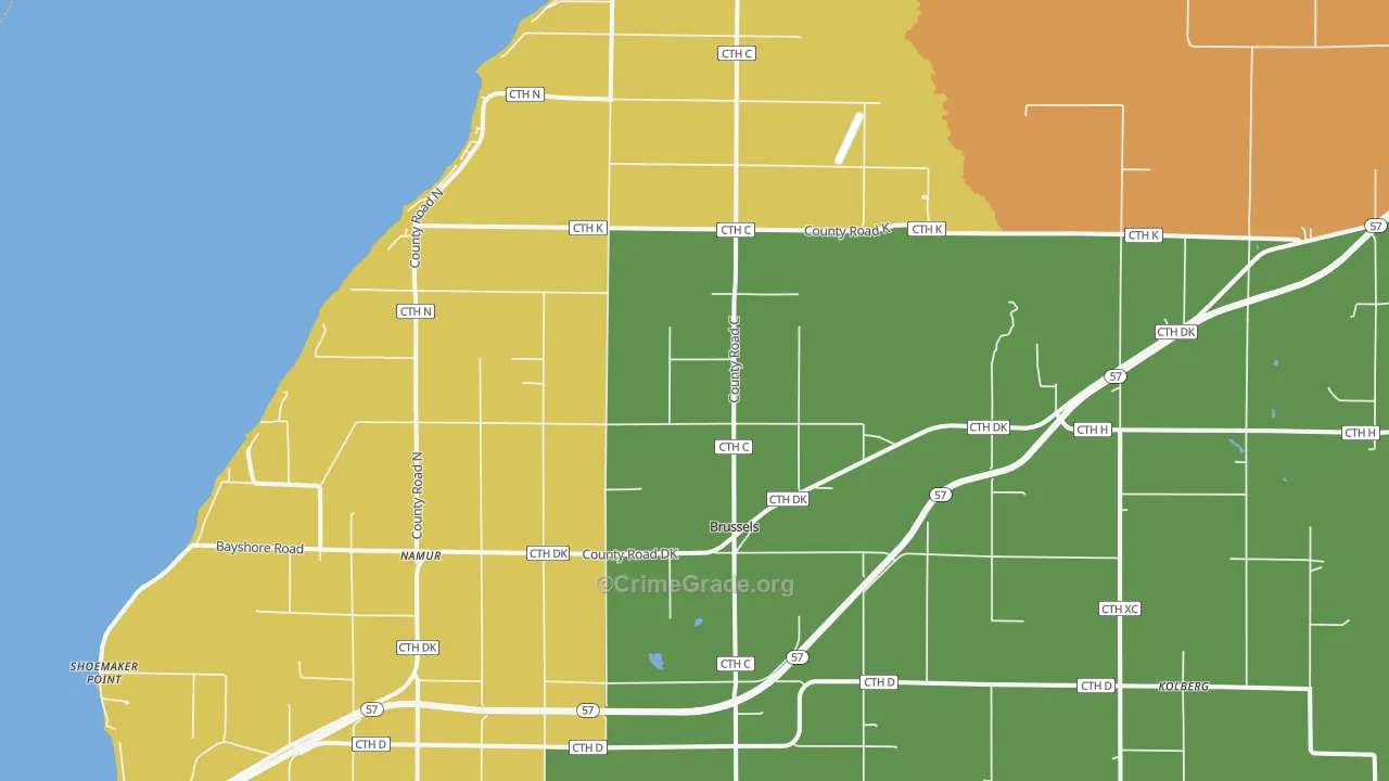 Brussels, WI Map of Robbery Rates
