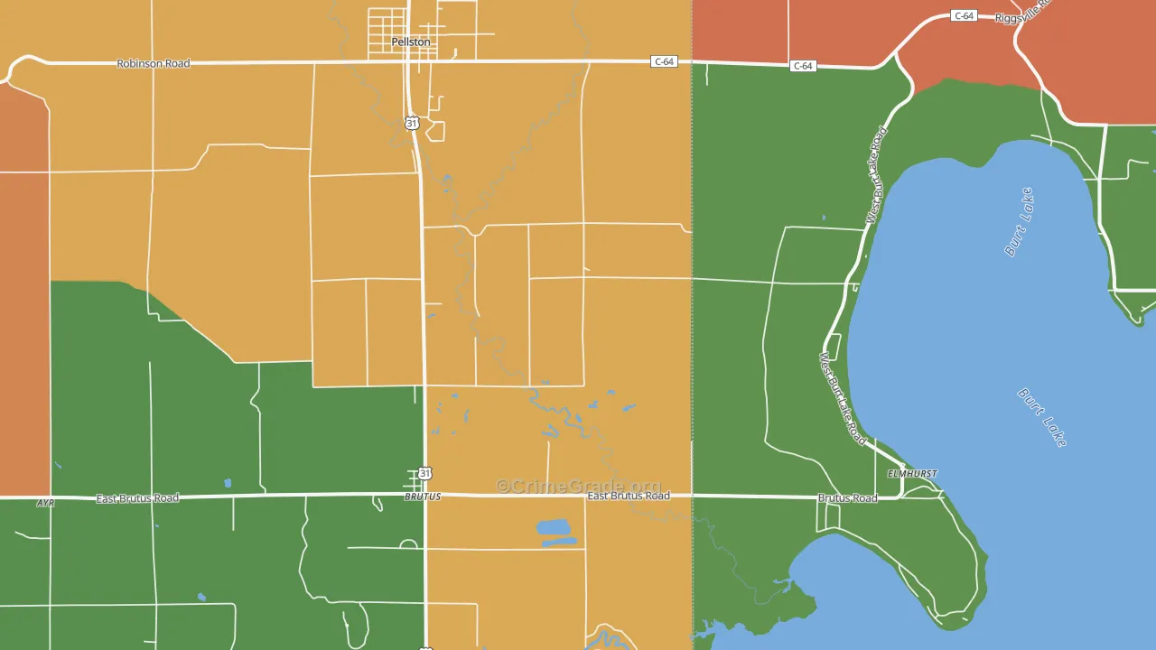Brutus, MI Map of Robbery Rates