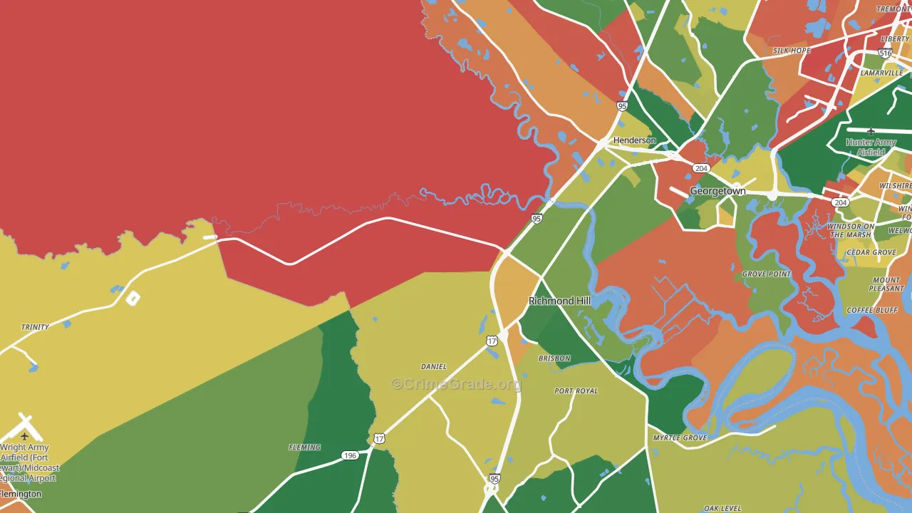 Bryan County, GA Map of Robbery Rates