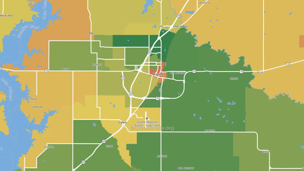 Bryan County, OK Map of Robbery Rates