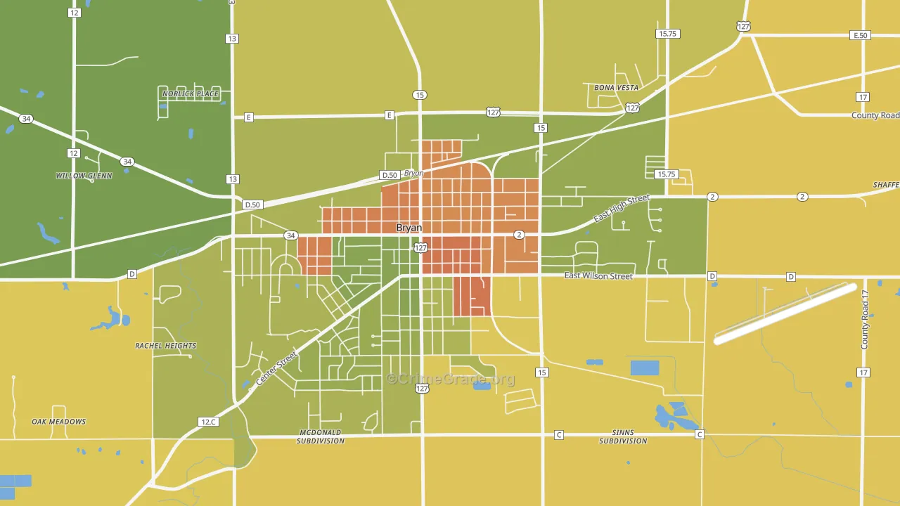 Bryan Downtown Historic District, Bryan, OH Map of Robbery Rates