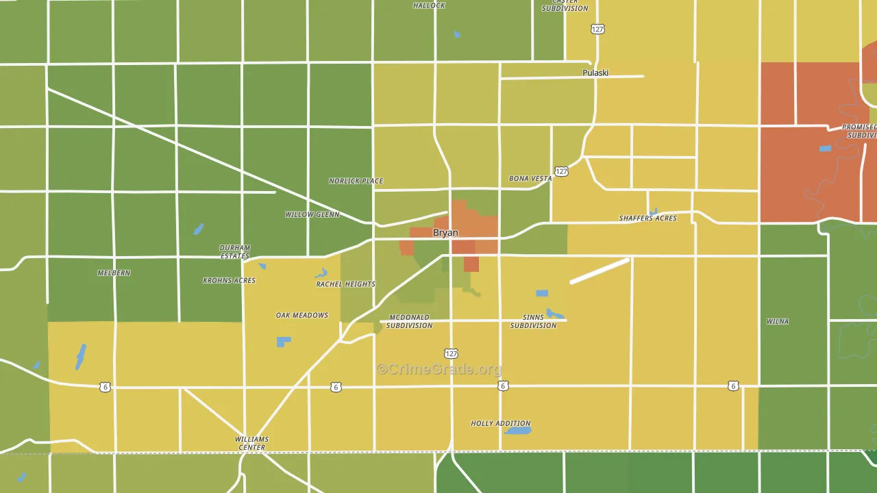 Bryan, OH Map of Robbery Rates