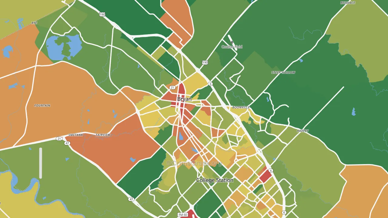 Bryan, TX Map of Robbery Rates
