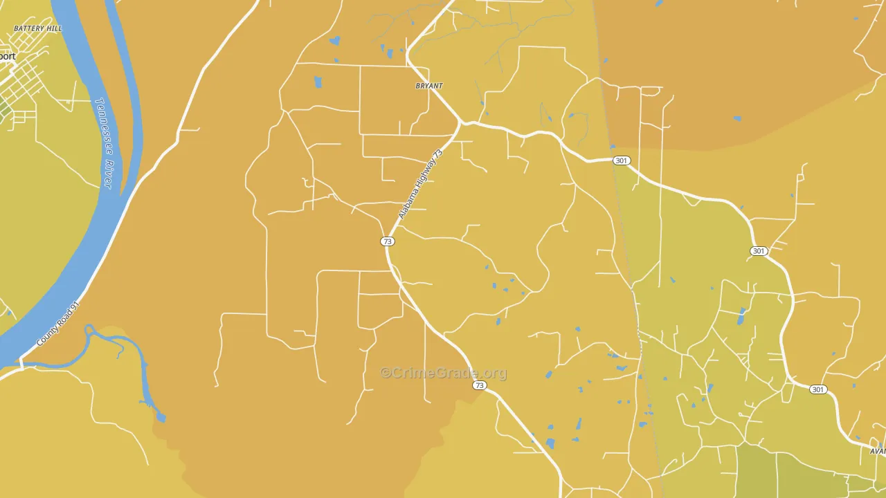 Bryant, AL Map of Robbery Rates
