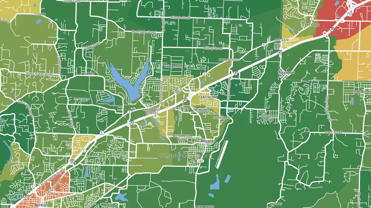 Bryant, AR Map of Robbery Rates