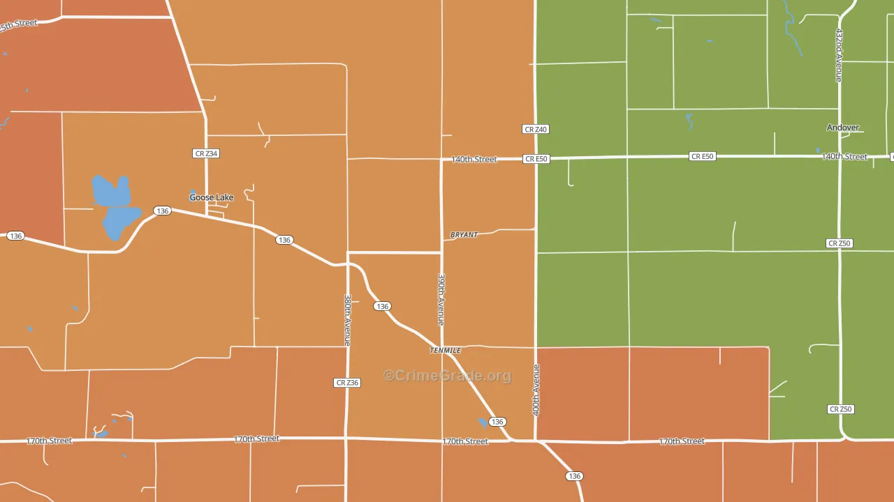 Bryant, IA Map of Robbery Rates