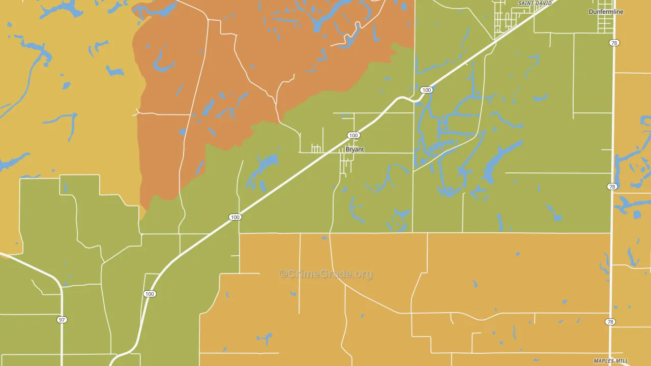 Bryant, IL Map of Robbery Rates