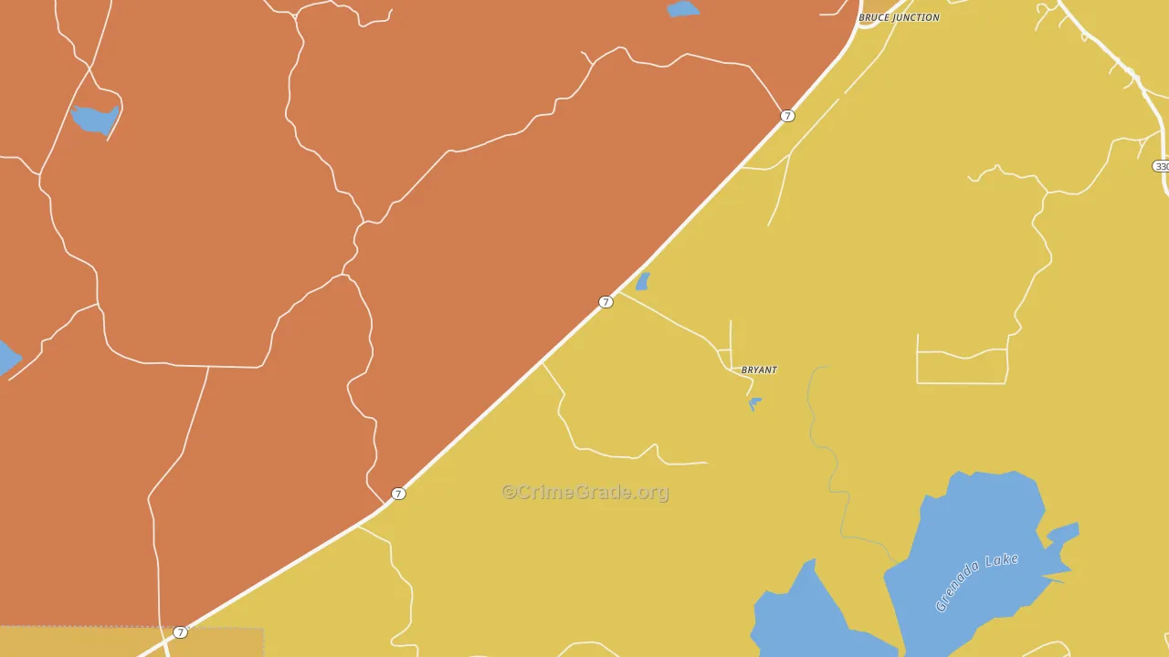 Bryant, MS Map of Robbery Rates