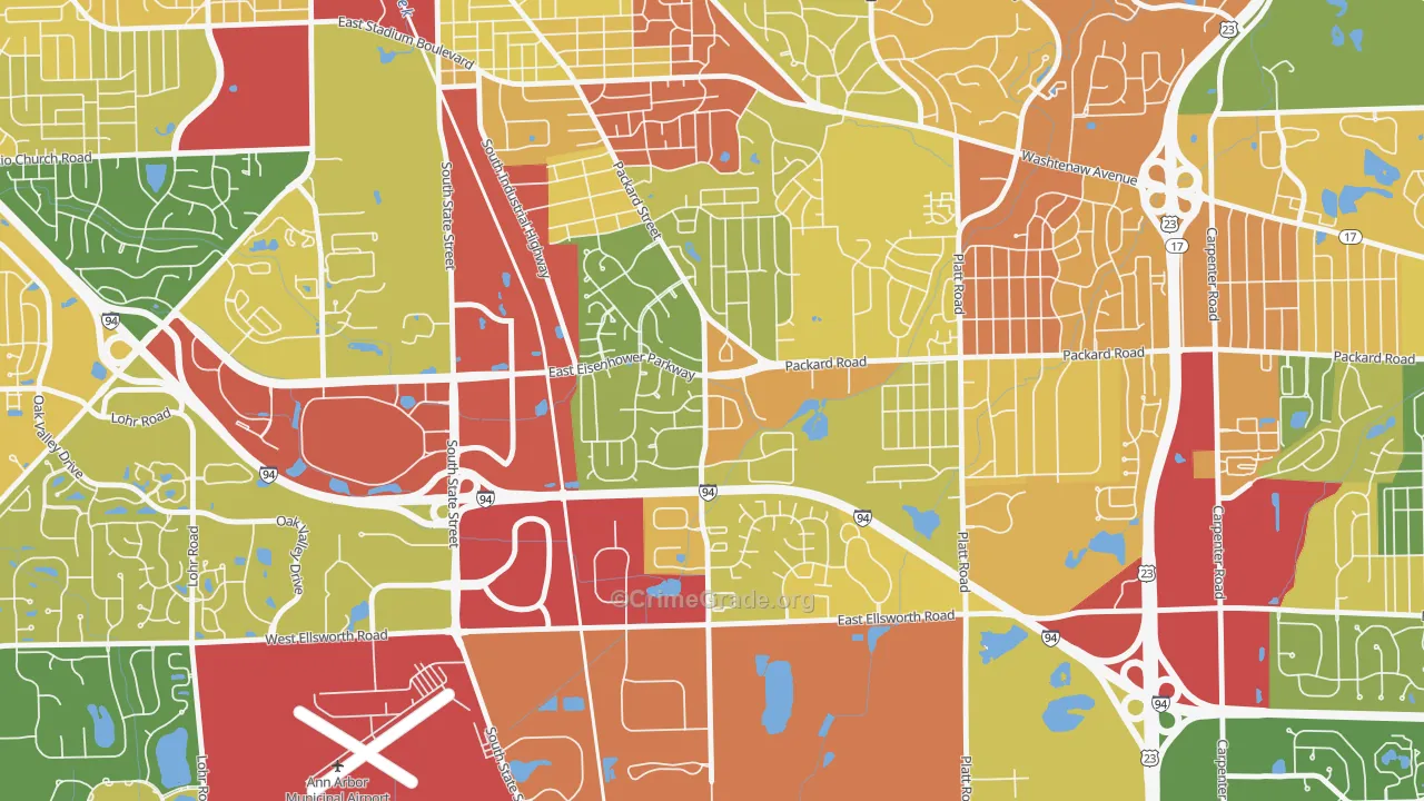 Bryant Pattengill East, Ann Arbor, MI Map of Robbery Rates