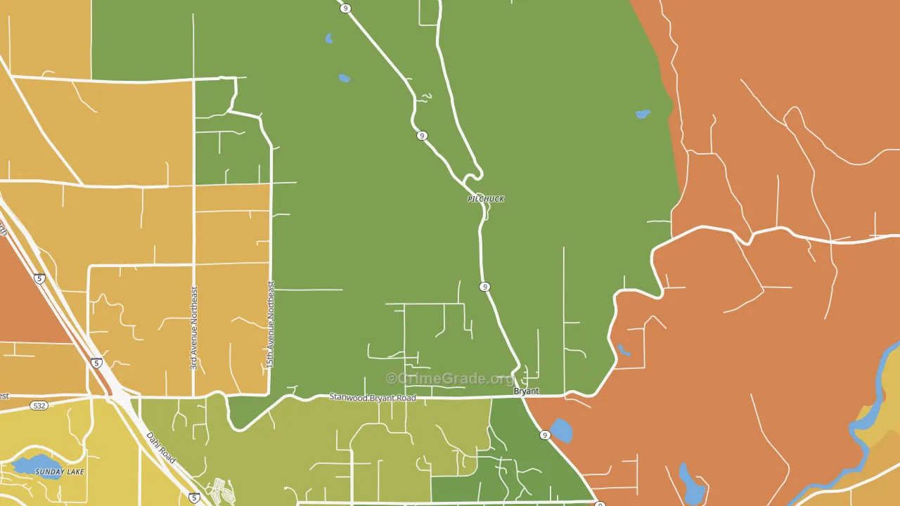 Bryant, WA Map of Robbery Rates