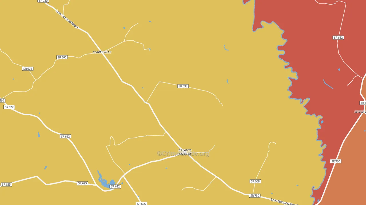 Bryants Corner, VA Map of Robbery Rates