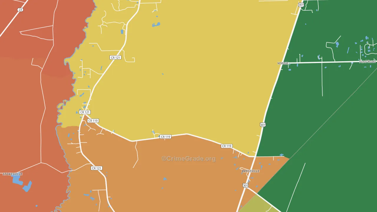 Bryceville, FL Map of Robbery Rates