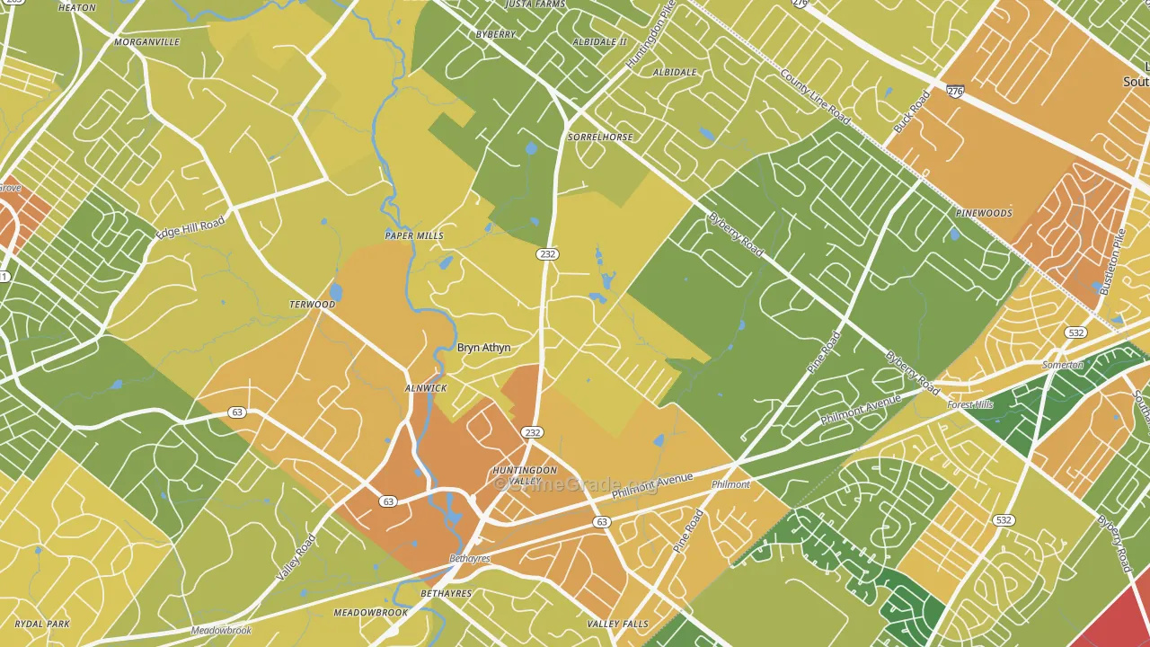 Bryn Athyn, PA Map of Robbery Rates