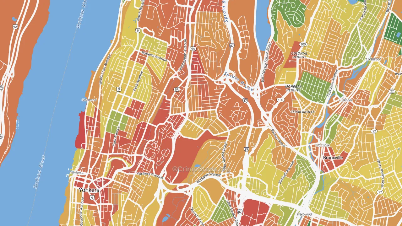Bryn Mawr, Yonkers, NY Map of Robbery Rates