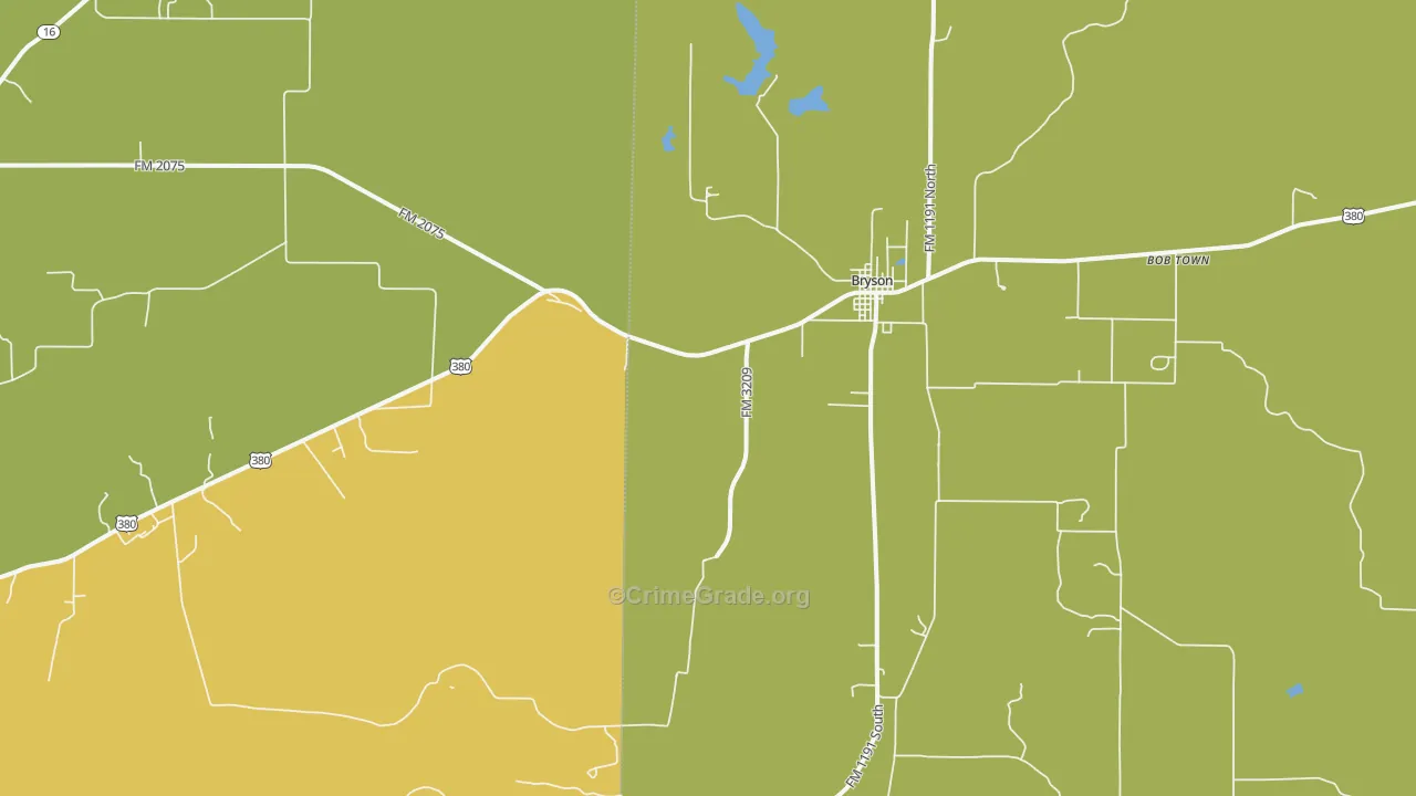 Bryson, TX Map of Robbery Rates