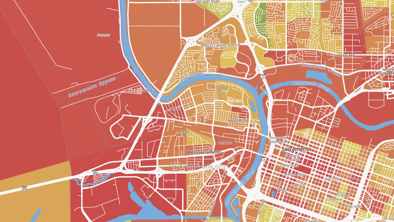 Bryte, West Sacramento, CA Map of Robbery Rates