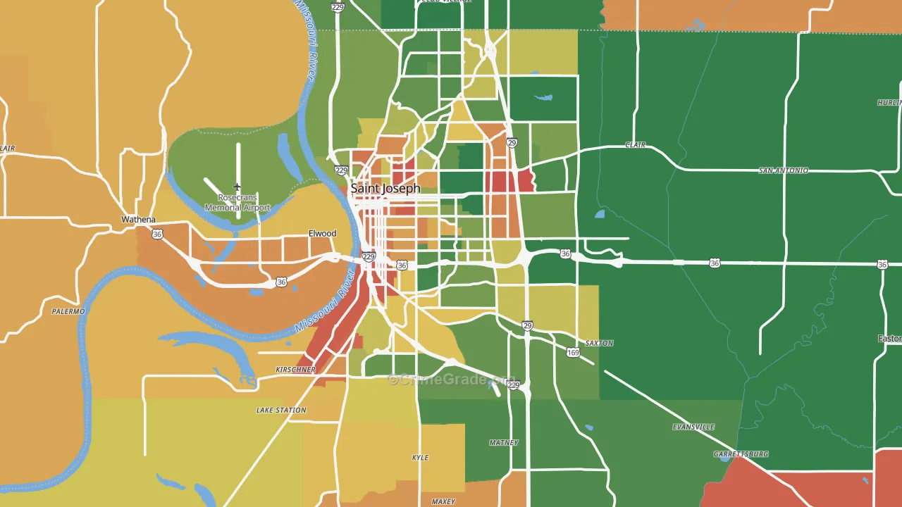 Buchanan County, MO Map of Robbery Rates