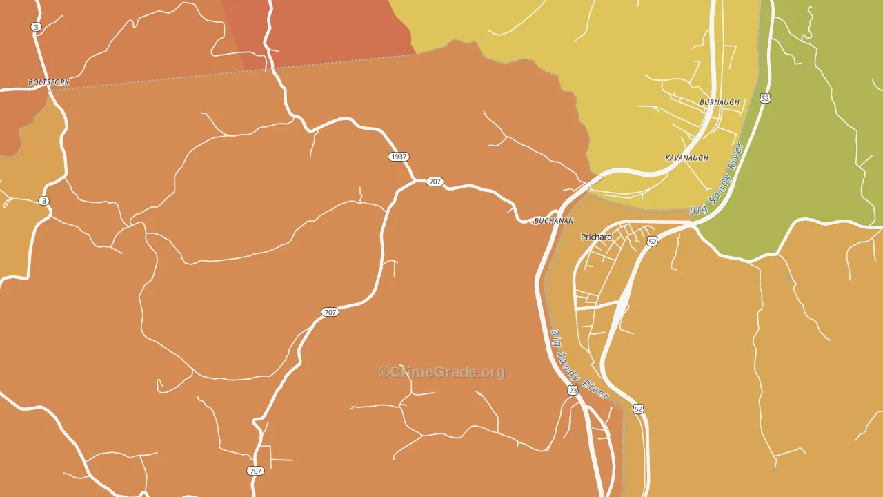 Buchanan, KY Map of Robbery Rates