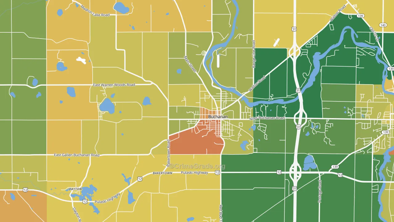 Buchanan, MI Map of Robbery Rates