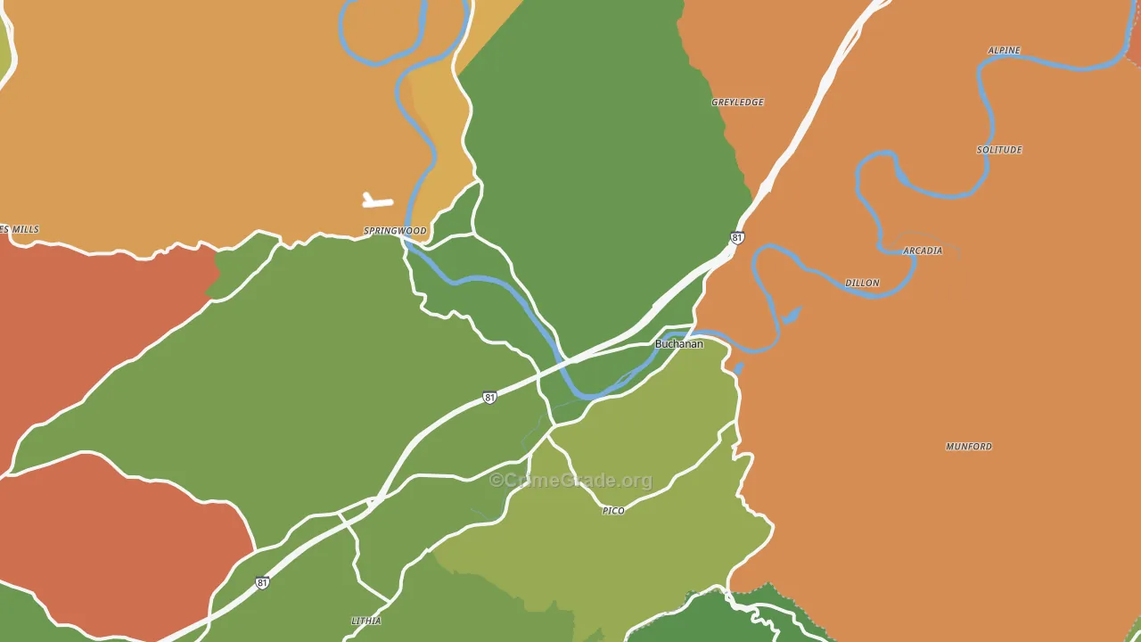 Buchanan, VA Map of Robbery Rates