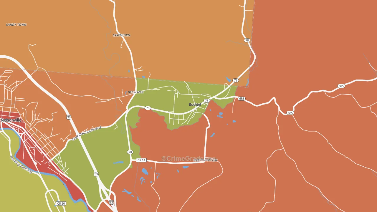 Buchtel, OH Map of Robbery Rates