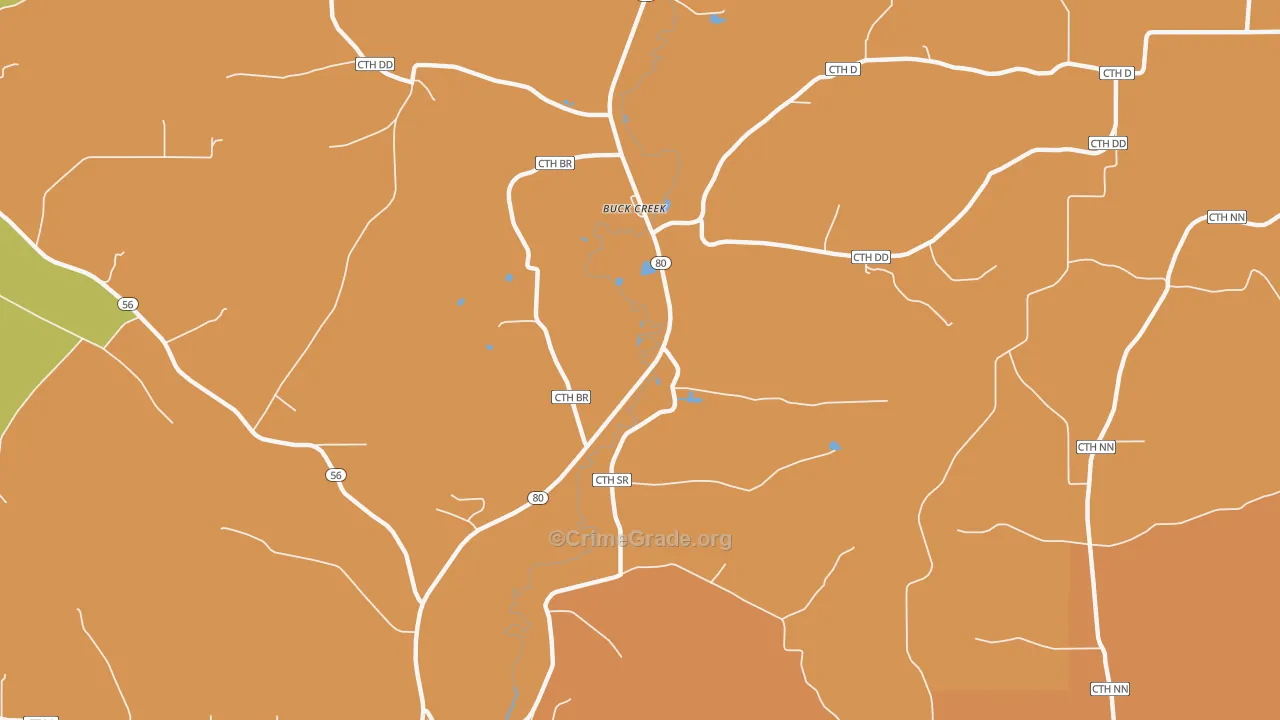 Buck Creek, WI Map of Robbery Rates