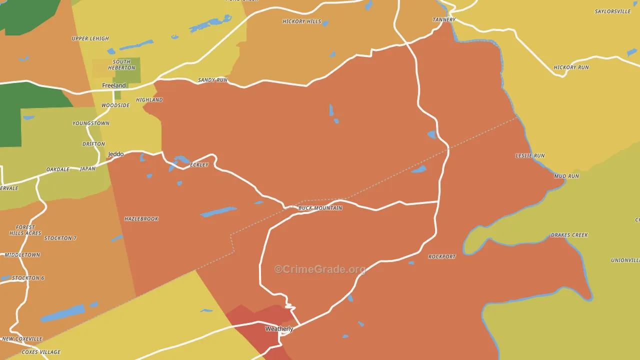 Buck Mountain, PA Map of Robbery Rates