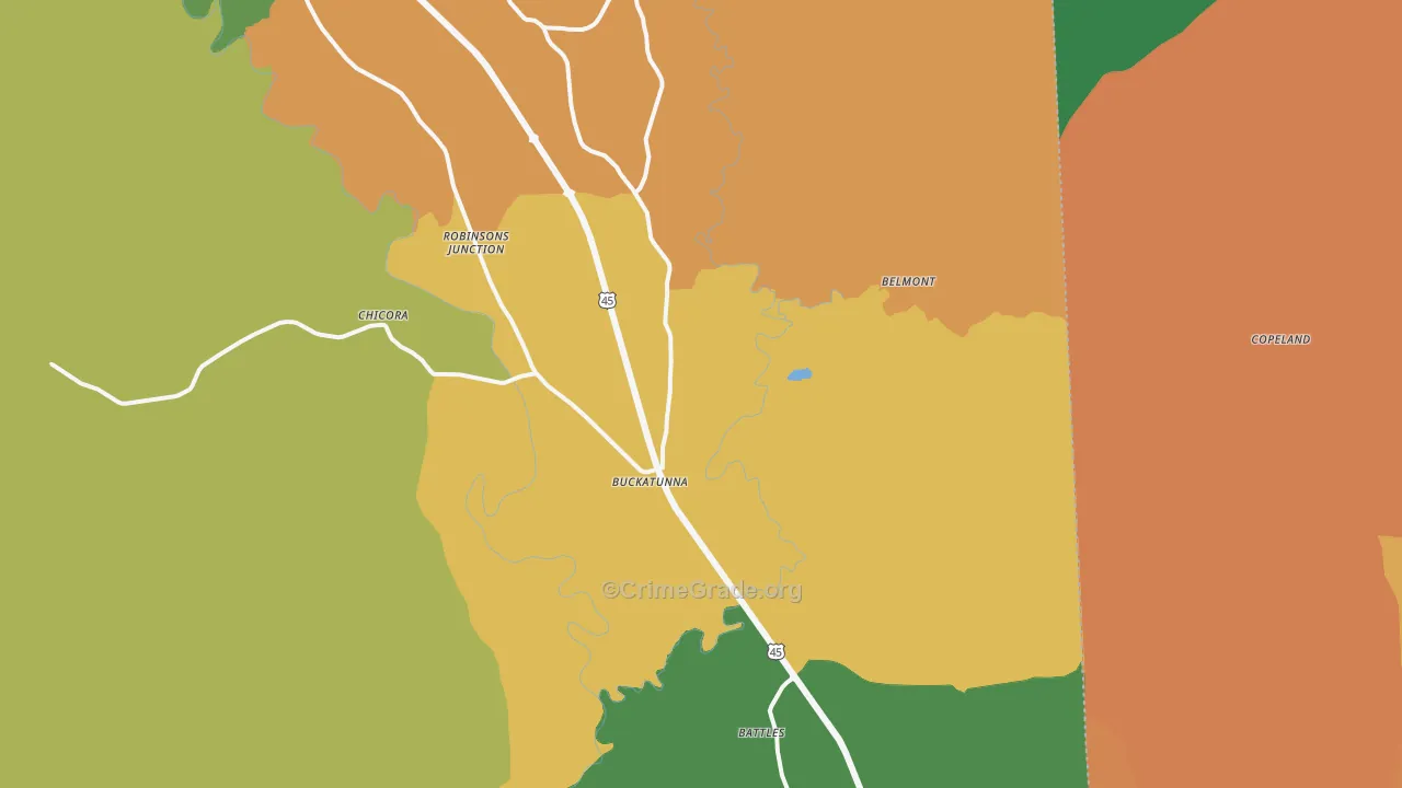 Buckatunna, MS Map of Robbery Rates