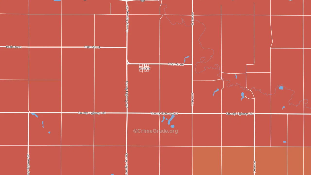 Buckeye, IA Map of Robbery Rates