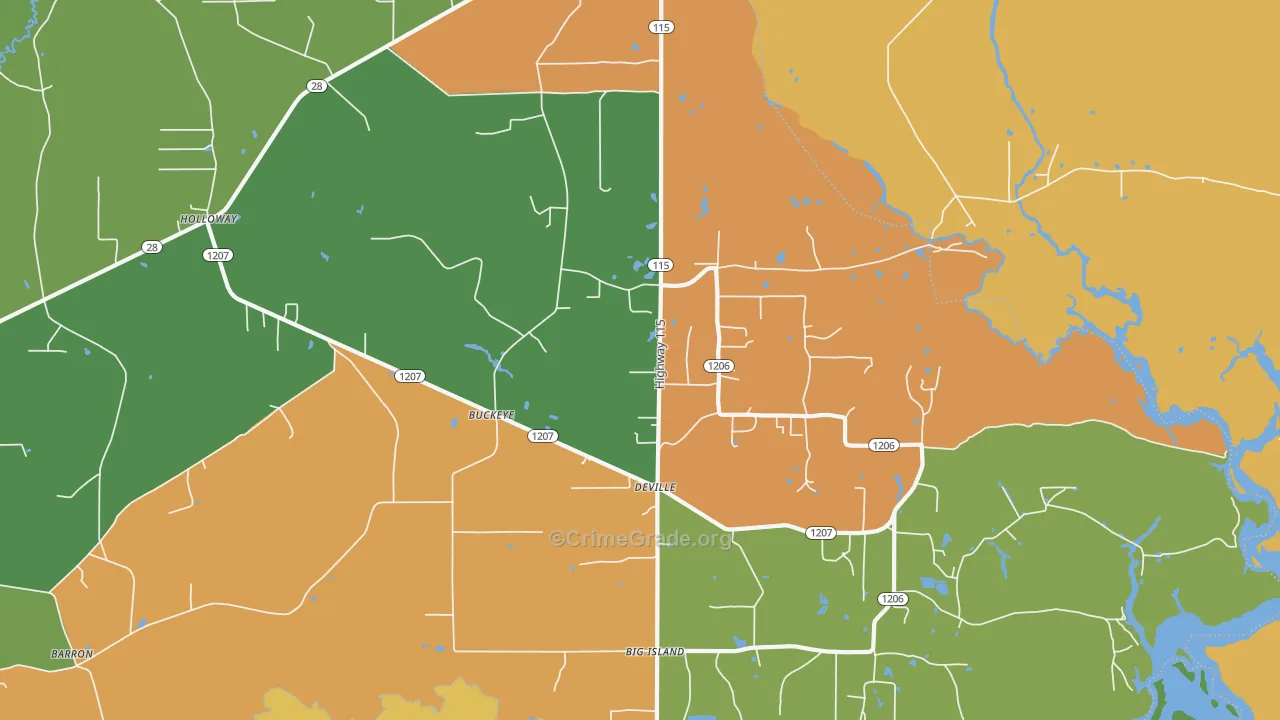 Buckeye, LA Map of Robbery Rates