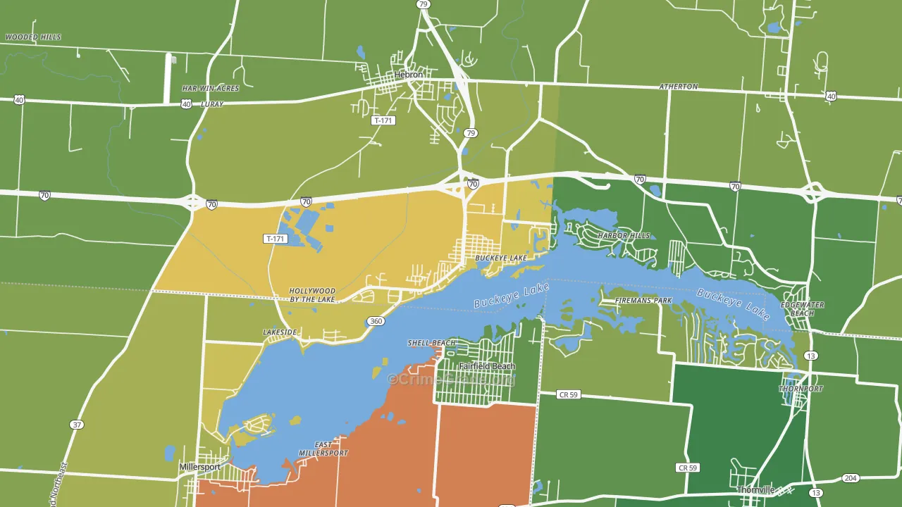 Buckeye Lake, OH Map of Robbery Rates